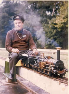 George Chaplin with his Crampton 2-2-2-2 locomotive